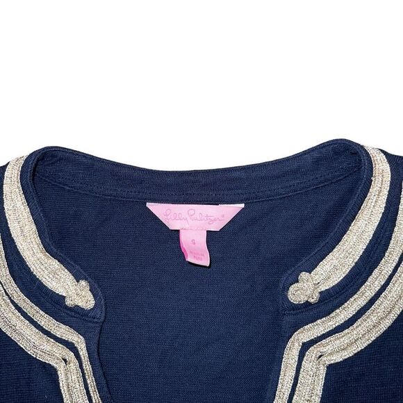 LILLY PULITZER True Navy Blue / Metallic Gold Emerson Tunic Size S - Picture 4 of 10